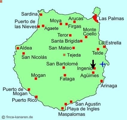 Gran Canaria Karte Agimes in Osten von Gran Canaria