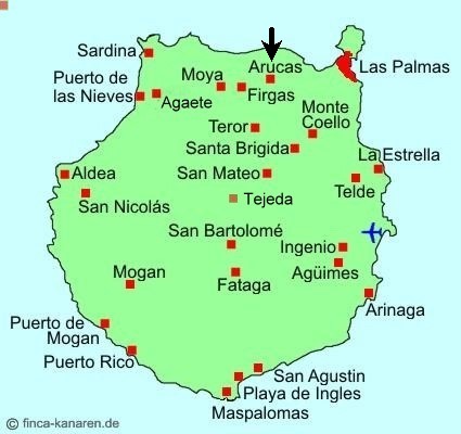 Gran Canaria Karte Arucas im Nordosten von Gran Canaria